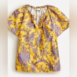 J. Crew Collection tie-neck cotton poplin top in Ratti® golden paisley - S